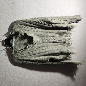 Jolt Sweater Womend Size M Cropped Ribbed Cable Knit Fringe Green